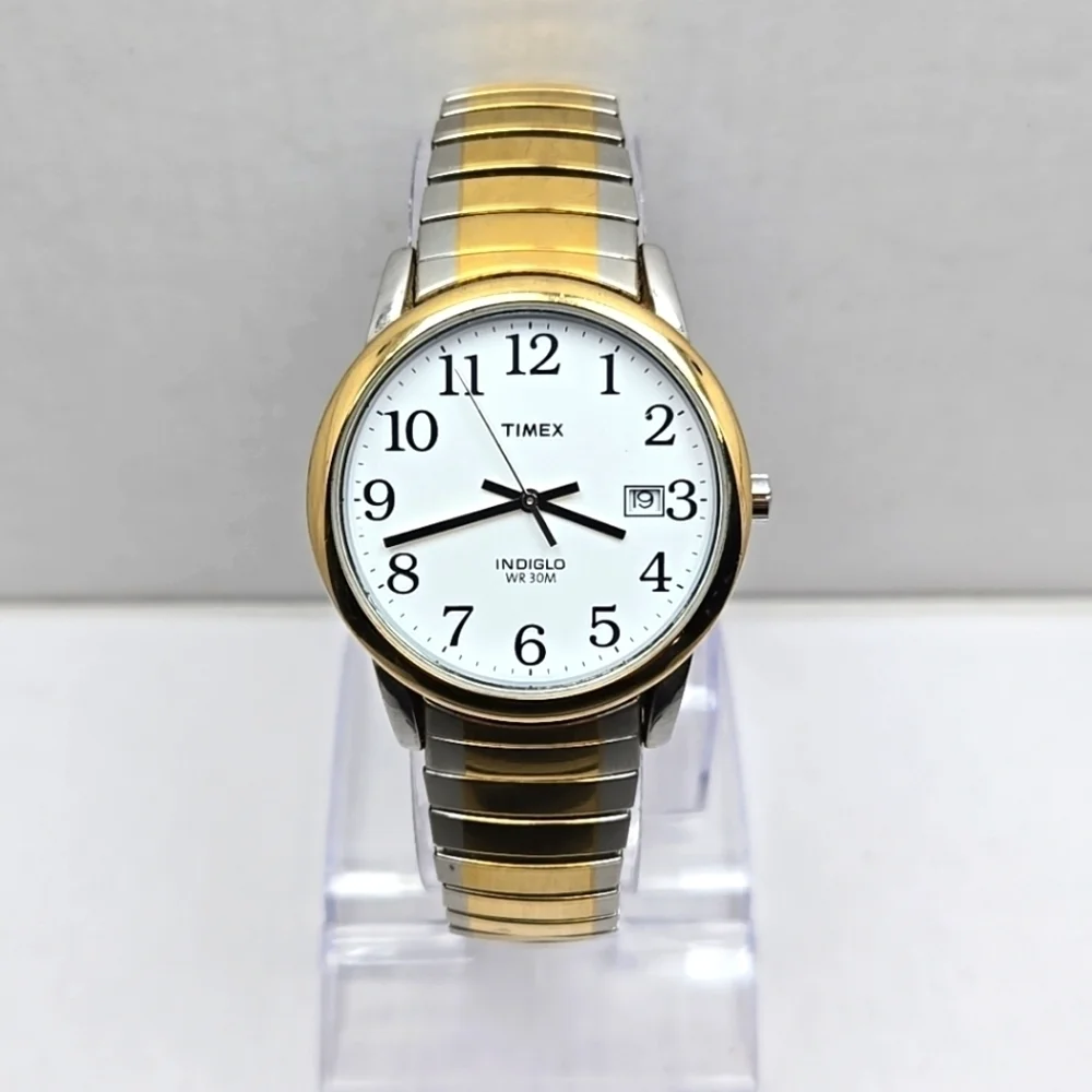 Mens Timex R6 Date Indiglo Two Tone Quartz Analog Watch New Battery